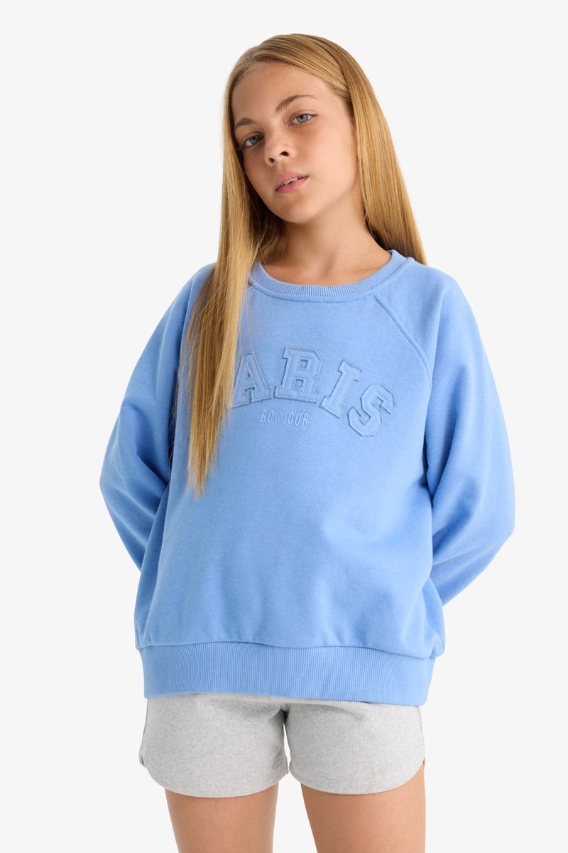DeFacto Blue Girl Girl Oversize Fit Crew Neck Slogan Printed Sweatshirt Casual - Image 3